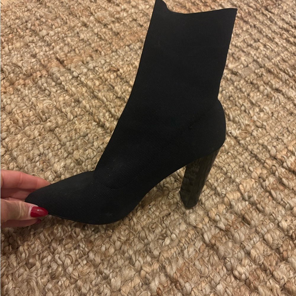 ASOS Black Knit Sock Block Heeled Boots